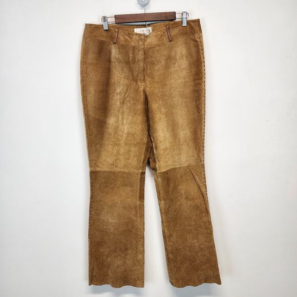 Vtg Margaret Godfrey Paisley Suede Pants Size 14 Brown Leather Straight Lined - Picture 1 of 15